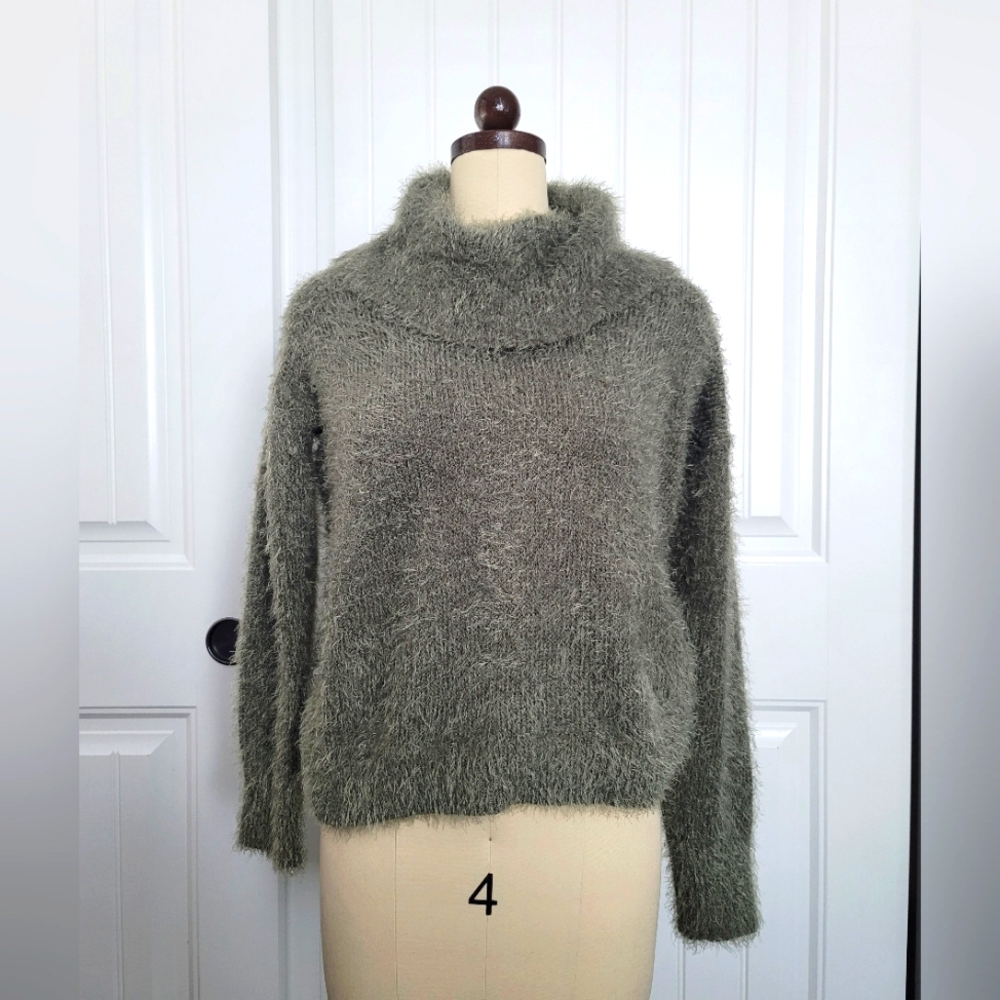 Mohair like oversized cowl turtle neck pullover sweater
